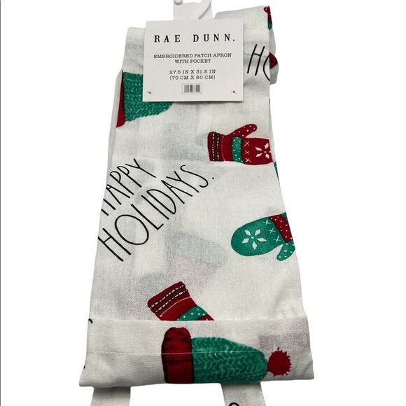 Rae Dunn HAPPY HOLIDAYS Embroidered Patch Apron - Picture 1 of 1